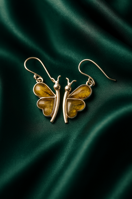 Aretes Mariposa Plata .925 con Ámbar - Mayoreo y Menudeo