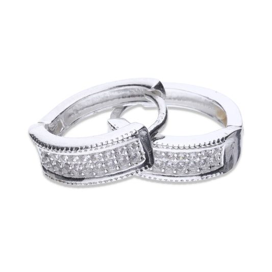 Huggies de Plata .925 con Diseño Ornamental con Cristales Premium 2.9 Gramos - Joyería Elegancia Ornamental Cristalina Suprema
