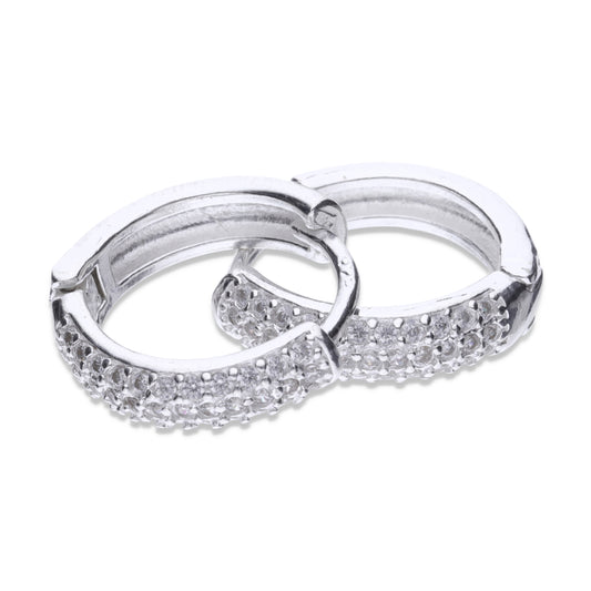 Huggies Plata .925 con Diseño Argolla Gruesa con Cristales Pavés Completo Premium 3.0 Gramos - Joyería Elegancia Argolla Gruesa Pavé Suprema