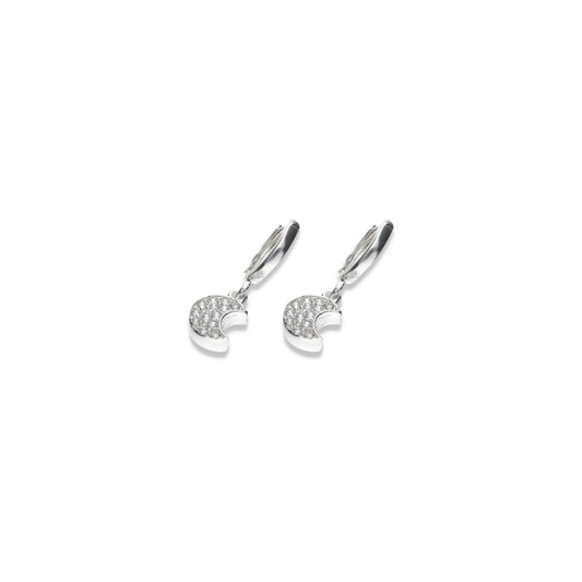 Huggies de Plata .925 con Diseño de Luna con Cristales Premium 2.6 Gramos - Joyería Elegancia Lunar Suprema