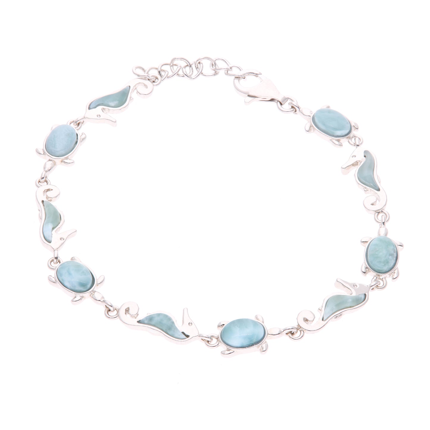 Pulsera tortuga/caballito de mar de Larimar en Plata .925