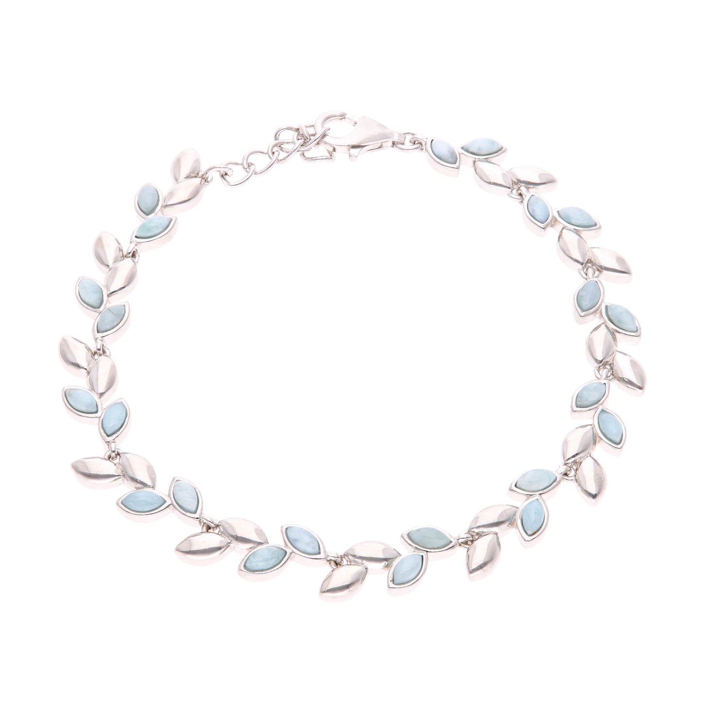 Pulsera Hojas de Larimar en Plata .925
