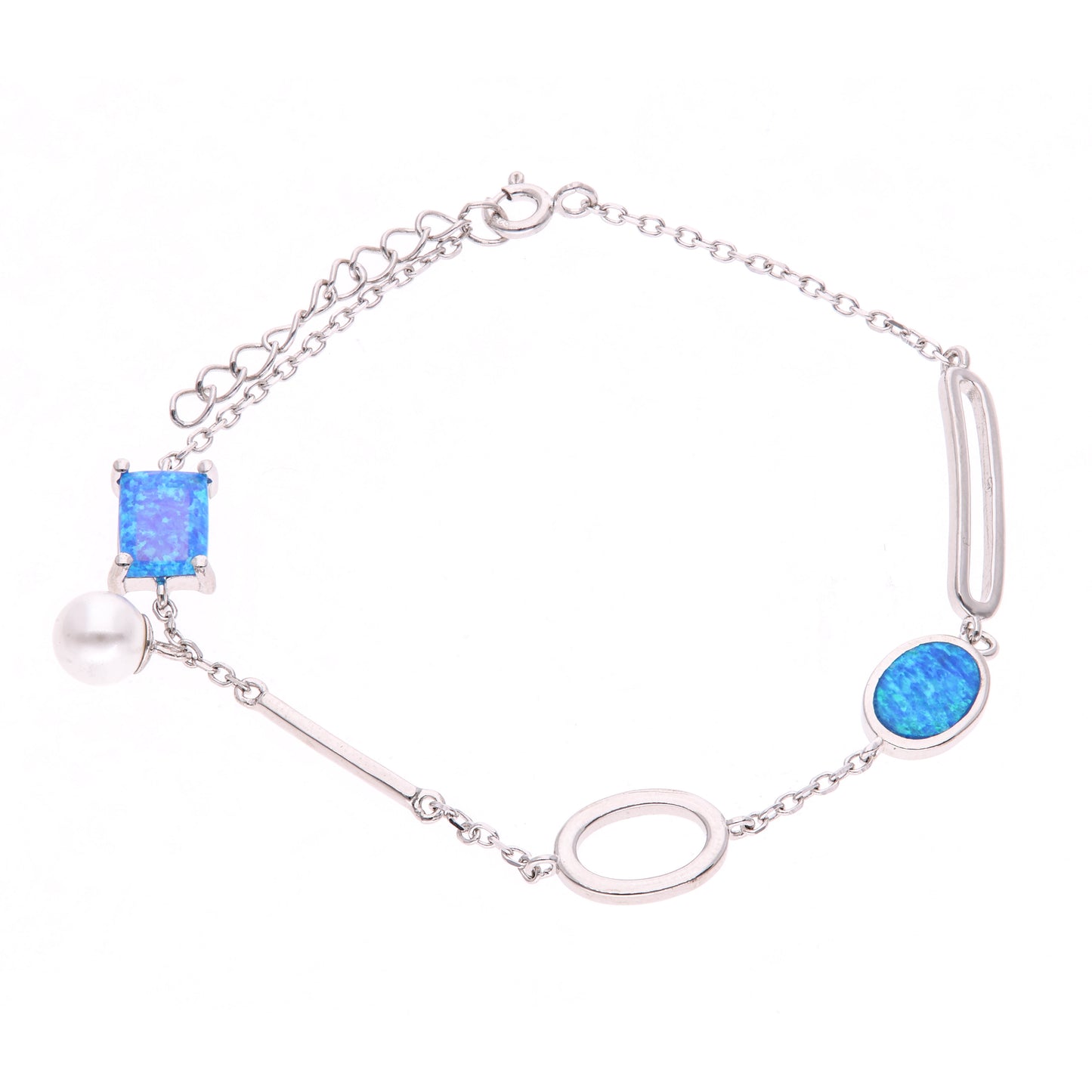 Pulsera Geométrica con Ópalo Plata.925