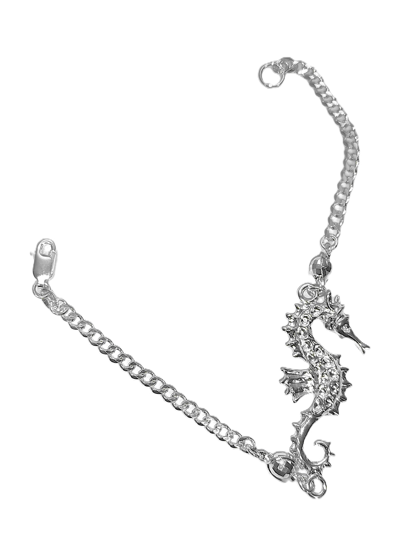 Pulsera de Plata .925 - Cadena Combinada con Dije Caballito de Mar con Pavé de Zircones