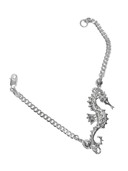 Pulsera de Plata .925 - Cadena Combinada con Dije Caballito de Mar con Pavé de Zircones