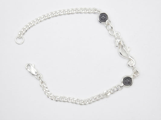 Pulsera de Plata .925 - Caballito de Mar con Ojo de Gato Negro