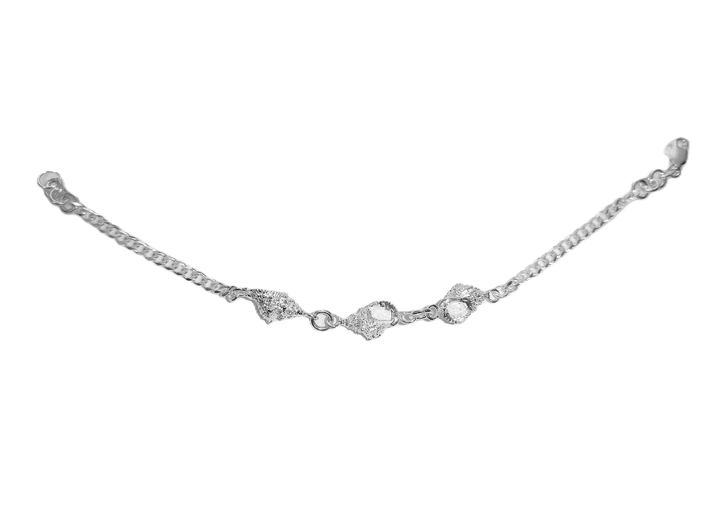 Pulsera de Plata .925 - Pulsera con Tres Conchas de Caracol Tridimensionales y Pavé de Zircones