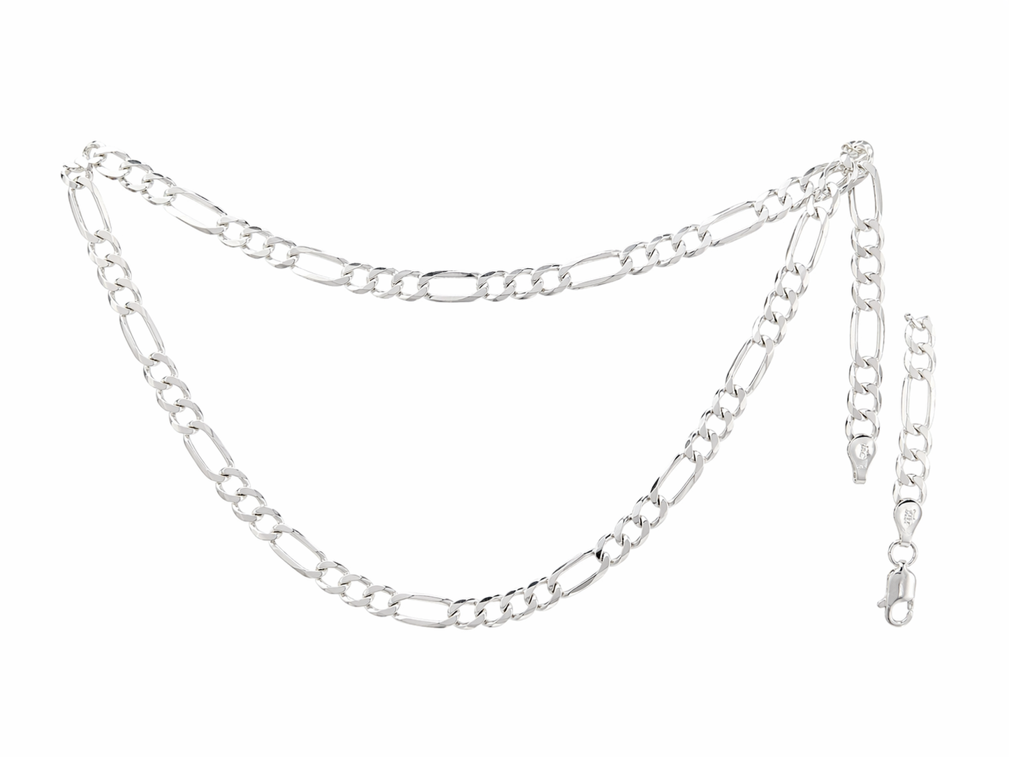 Cadena de Plata .925 - Figaro Tipo Cartier Diamantada Calibre 80 120 — 55 cm 60 cm 65 cm