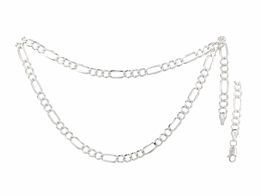 Cadena de Plata .925 - Figaro Tipo Cartier Diamantada Calibre 80 120 — 55 cm 60 cm 65 cm