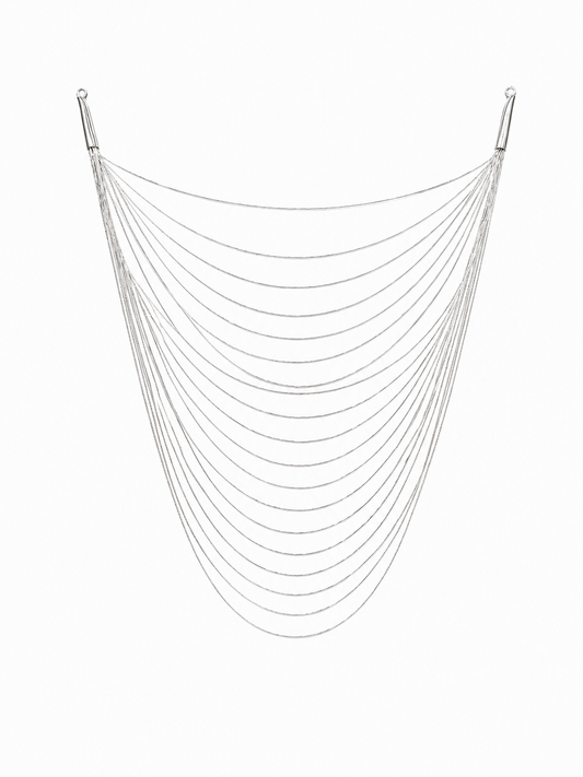Collar de Plata .925 - Multihilo Cascada Escalonada en Abanico de cinco hilos con Terminales Cilíndricos — 50 cm