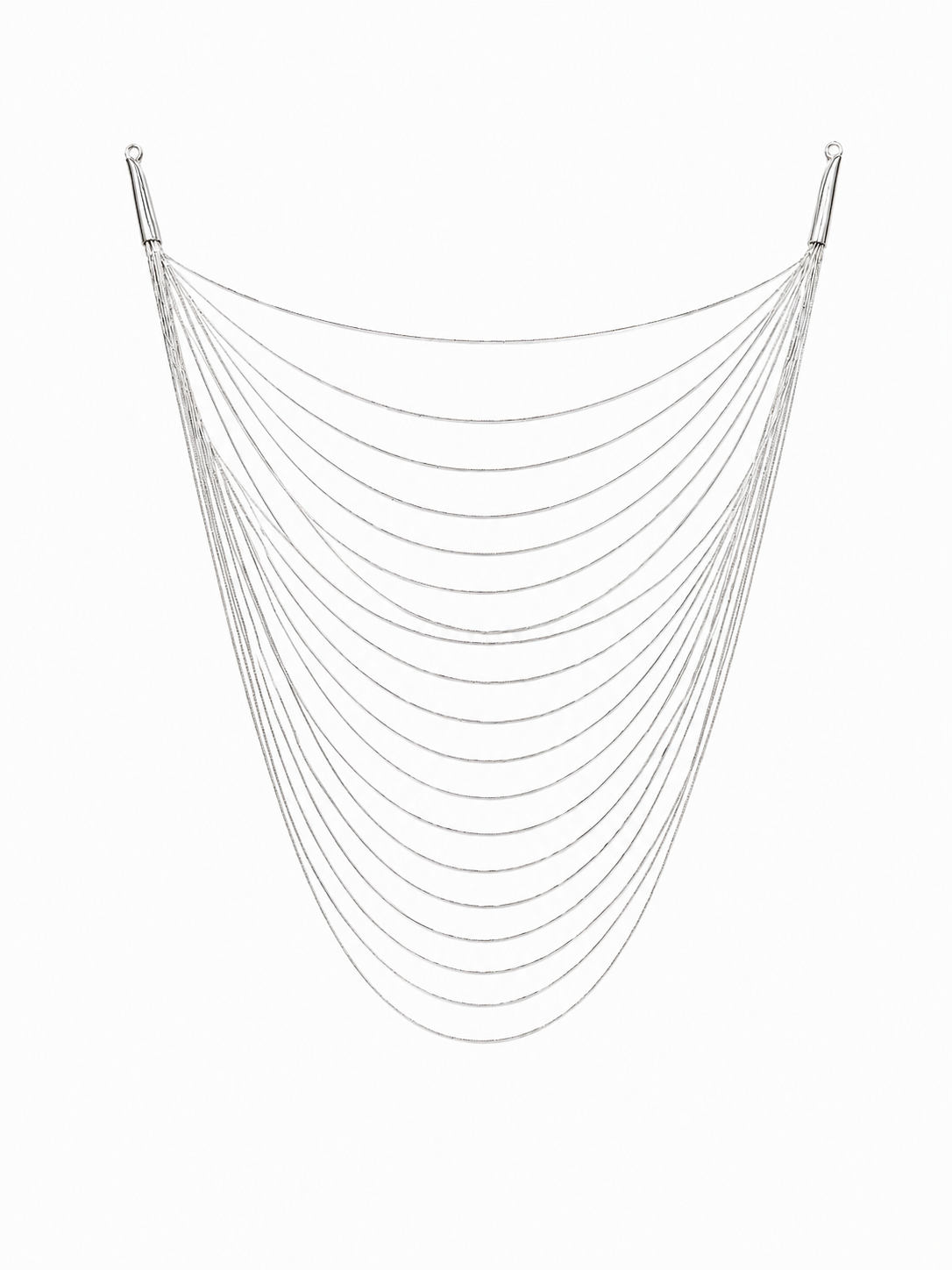 Collar de Plata .925 - Multihilo Cascada Escalonada en Abanico de Veinte Hilos con Terminales Cilíndricos — 75 cm