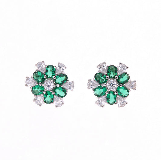 BROQUEL EN PLATA LEY .925, CON RODIO , ZIRCONIA AAA VERDE ESMERALDA Y BLANCO