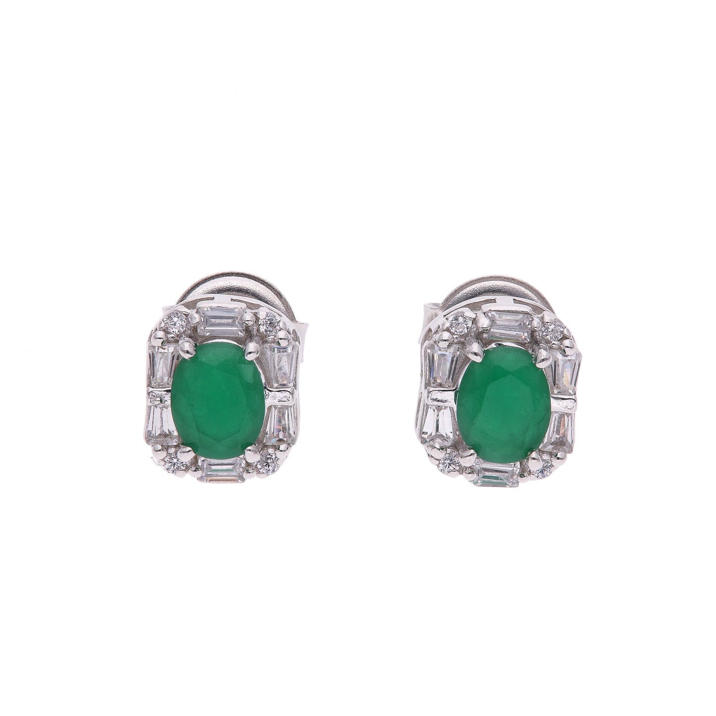 BROQUEL EN PLATA LEY .925, CON RODIO , ZIRCONIA AAA VERDE ESMERALDA Y BLANCO