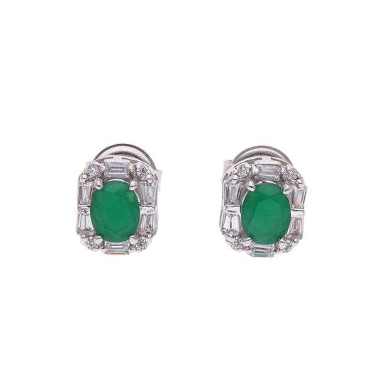 BROQUEL EN PLATA LEY .925, CON RODIO , ZIRCONIA AAA VERDE ESMERALDA Y BLANCO
