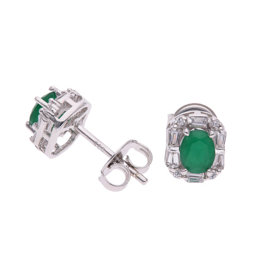 BROQUEL EN PLATA LEY .925, CON RODIO , ZIRCONIA AAA VERDE ESMERALDA Y BLANCO