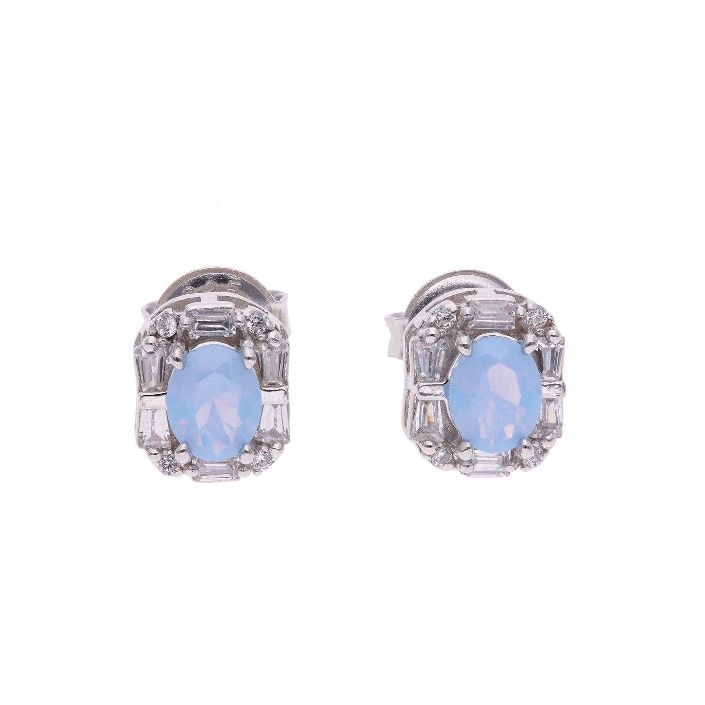 BROQUEL EN PLATA LEY .925, CON RODIO , OPALO AZUL Y ZIRCONIA AAA