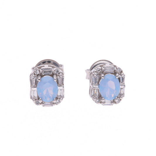 BROQUEL EN PLATA LEY .925, CON RODIO , OPALO AZUL Y ZIRCONIA AAA