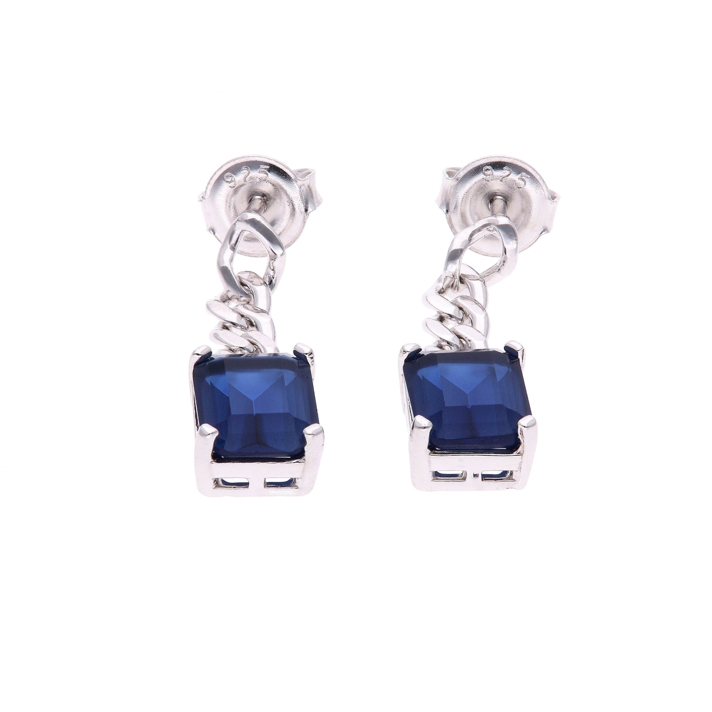 ARETES EN PLATA LEY .925, CON RODIO , ZIRCONIA AAA AZUL ZAFIRO Y BLANCO