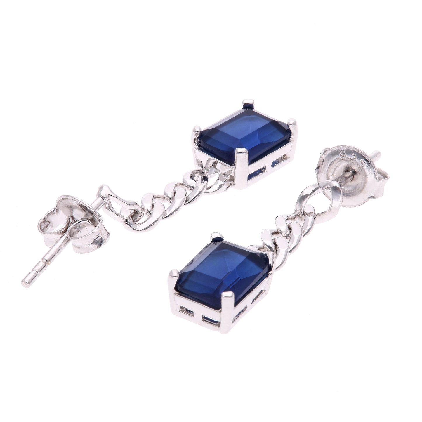 ARETES EN PLATA LEY .925, CON RODIO , ZIRCONIA AAA AZUL ZAFIRO Y BLANCO