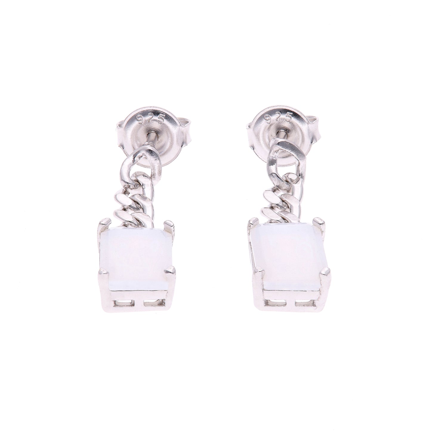 ARETES EN PLATA LEY .925, CON RODIO , OPALO AAA BLANCO