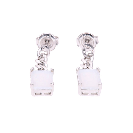 ARETES EN PLATA LEY .925, CON RODIO , OPALO AAA BLANCO