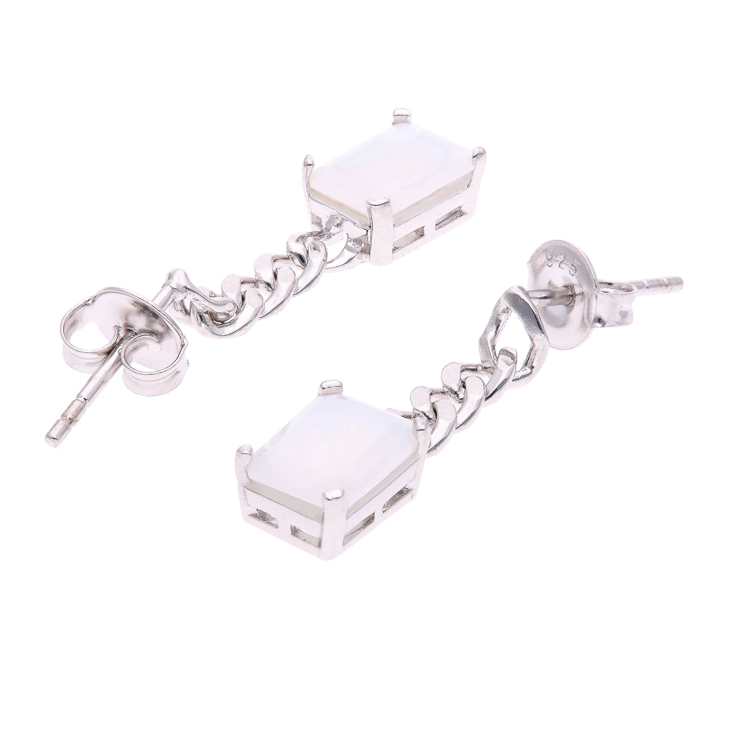 ARETES EN PLATA LEY .925, CON RODIO , OPALO AAA BLANCO
