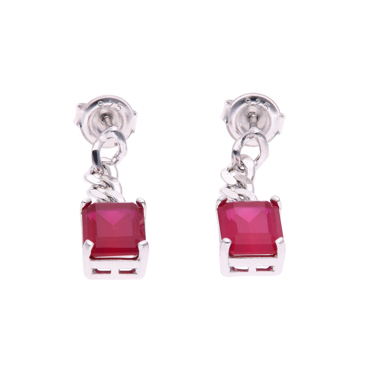 ARETES EN PLATA LEY .925, CON RODIO , ZIRCONIA AAA ROJO RUBI Y BLANCO
