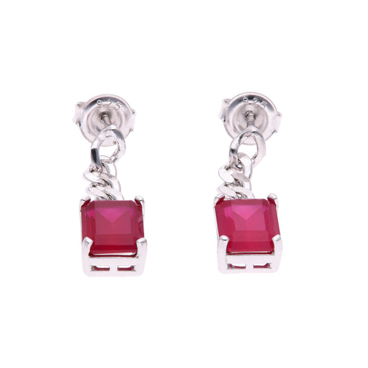 ARETES EN PLATA LEY .925, CON RODIO , ZIRCONIA AAA ROJO RUBI Y BLANCO