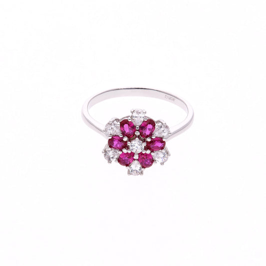 ANILLO EN PLATA LEY .925, CON RODIO , ZIRCONIA AAA ROJO RUBI Y BLANCO