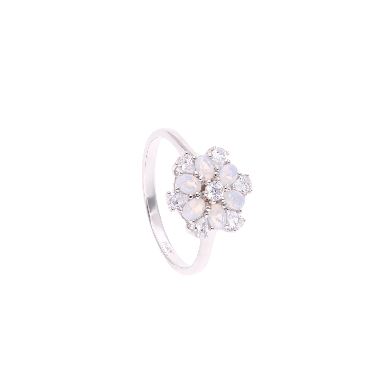 ANILLO EN PLATA LEY .925, CON RODIO , ZIRCONIA AAA Y OPALO BLANCO