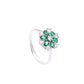 ANILLO EN PLATA LEY .925, CON RODIO , ZIRCONIA AAA VERDE ESMERALDA Y BLANCO