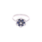 ANILLO EN PLATA LEY .925, CON RODIO , ZIRCONIA AAA AZUL ZAFIRO Y BLANCO  , EN FORMA DE FLOR