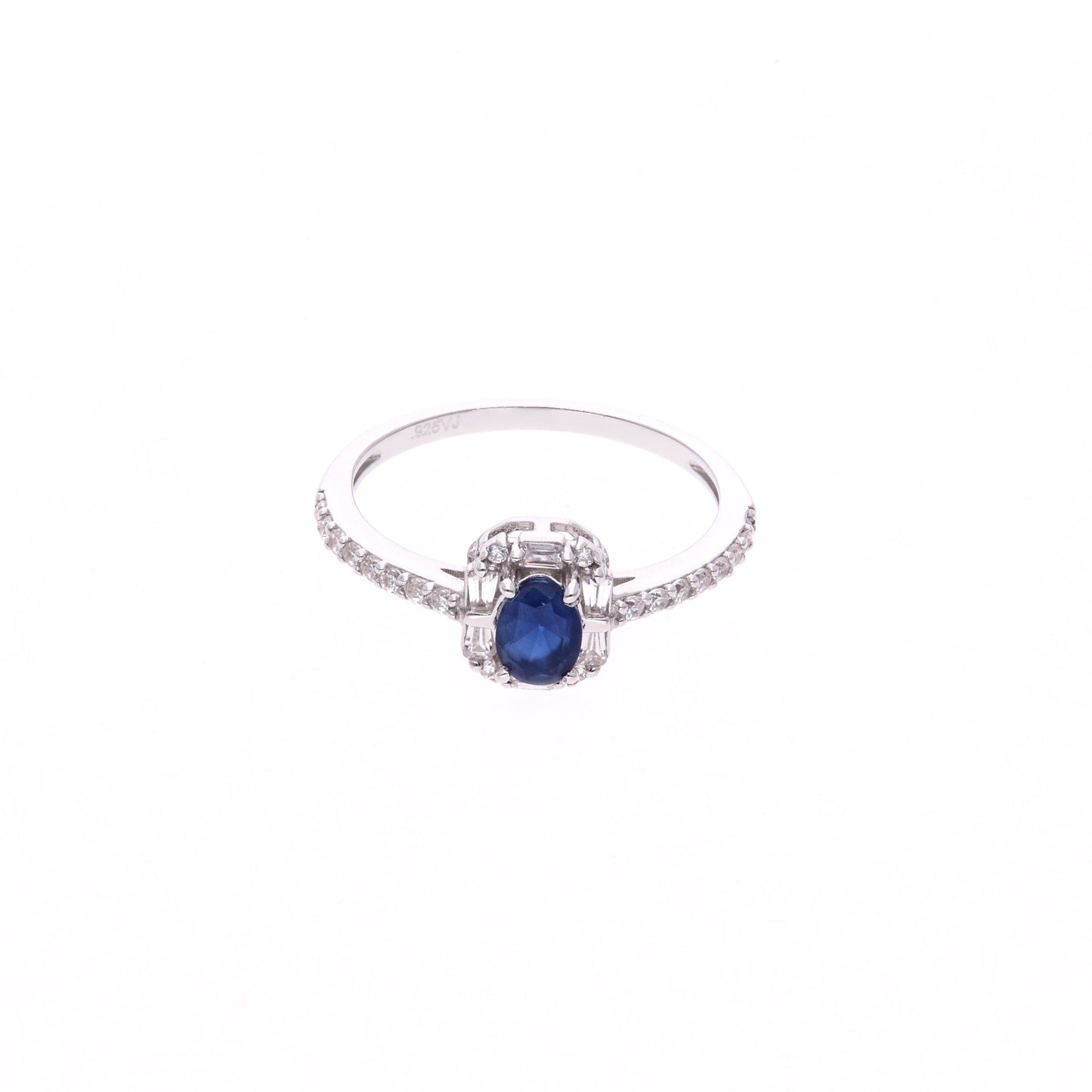 ANILLO EN PLATA LEY .925, CON RODIO , OPALO AZUL Y ZIRCONIA AAA