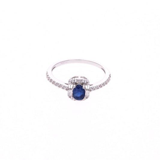 ANILLO EN PLATA LEY .925, CON RODIO , OPALO AZUL Y ZIRCONIA AAA