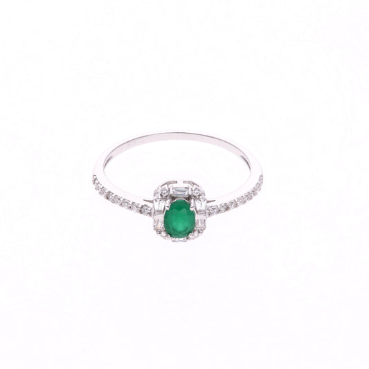 ANILLO EN PLATA LEY .925, CON RODIO , ZIRCONIA AAA VERDE ESMERALDA Y BLANCO