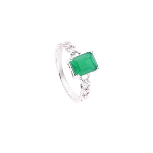 ANILLO EN PLATA LEY .925, CON RODIO , TOPACIO VERDE Y BLANCO AAA