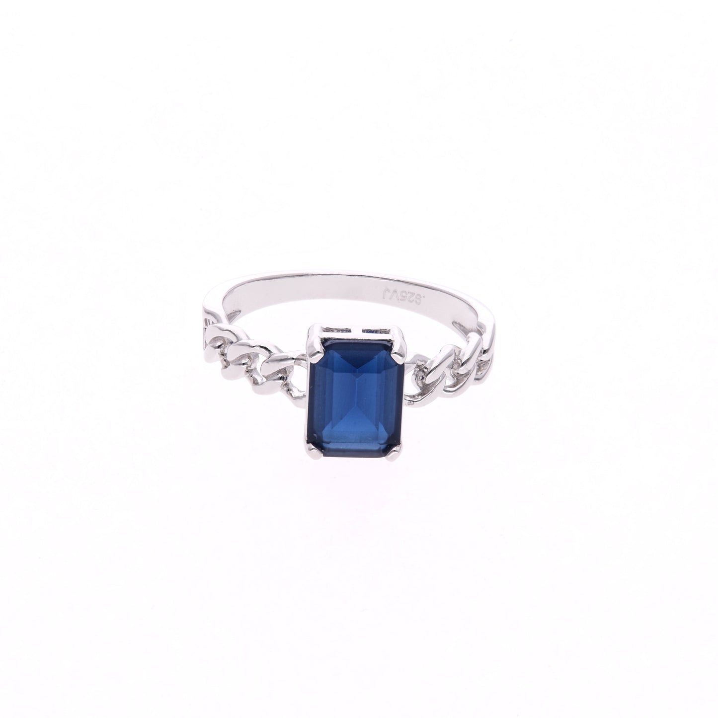 ANILLO EN PLATA LEY .925, CON RODIO , ZIRCONIA AAA AZUL ZAFIRO Y BLANCO