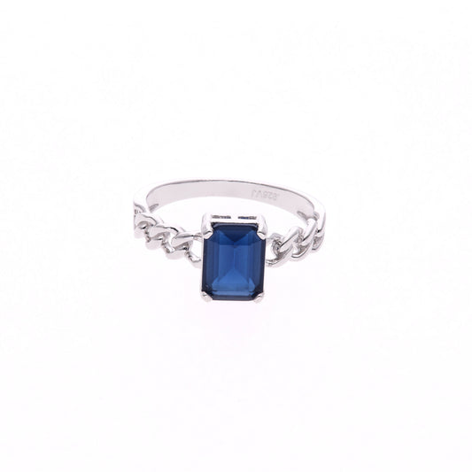 ANILLO EN PLATA LEY .925, CON RODIO , ZIRCONIA AAA AZUL ZAFIRO Y BLANCO