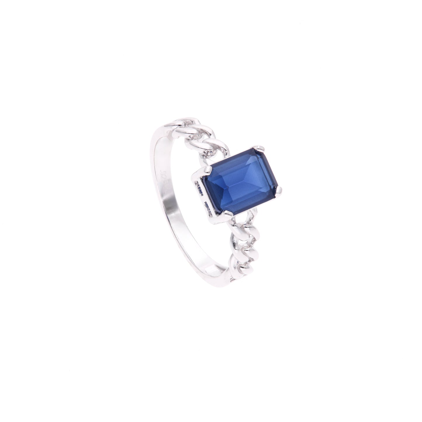 ANILLO EN PLATA LEY .925, CON RODIO , ZIRCONIA AAA AZUL ZAFIRO Y BLANCO