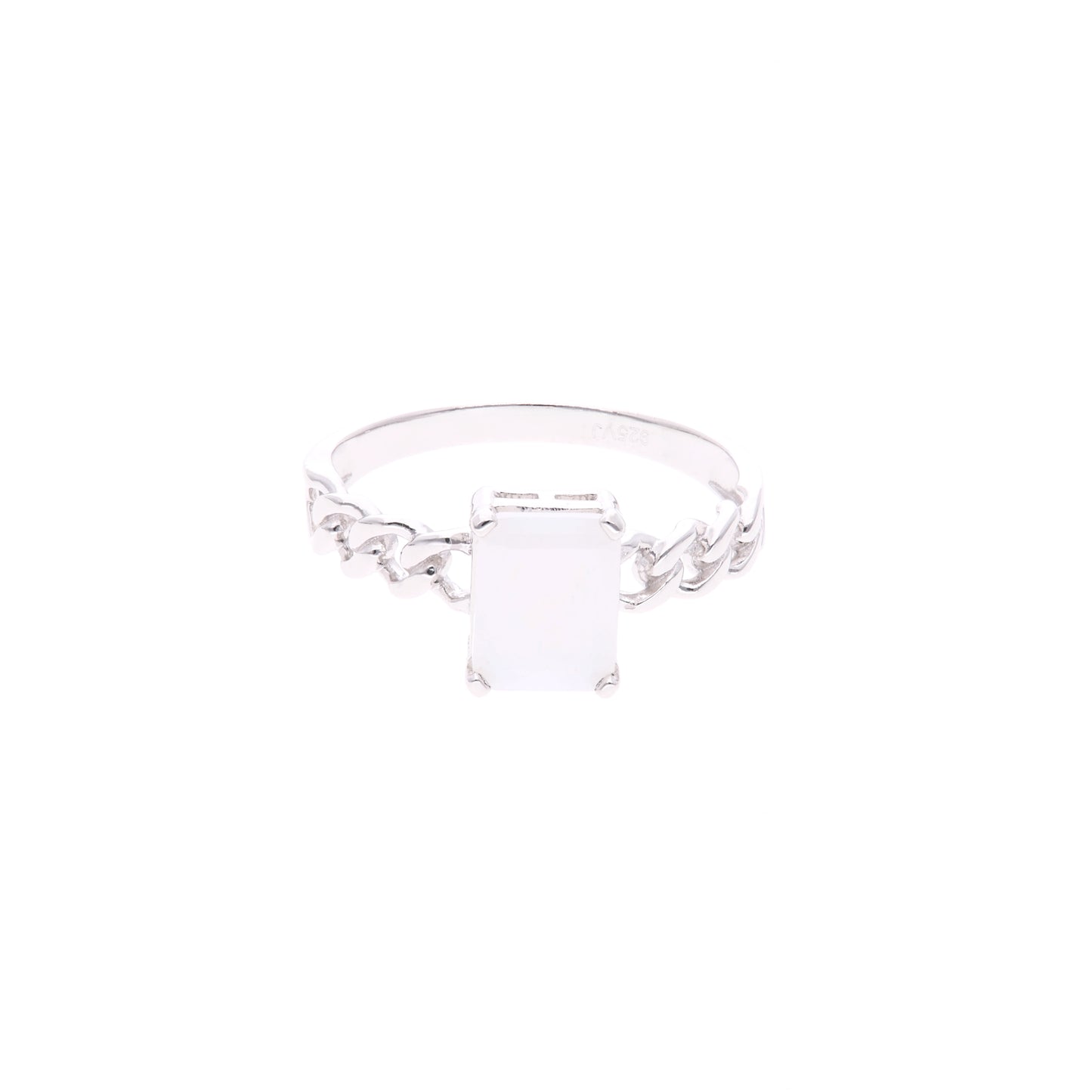 ANILLO EN PLATA LEY .925, CON RODIO , OPALO AAA BLANCO