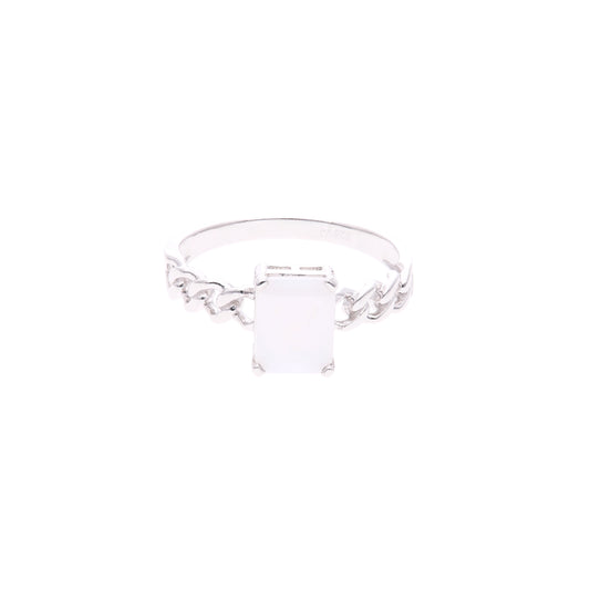 ANILLO EN PLATA LEY .925, CON RODIO , OPALO AAA BLANCO