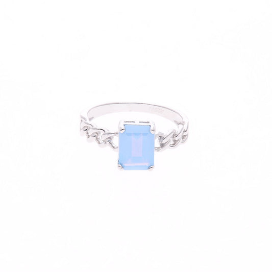 ANILLO EN PLATA LEY .925, CON RODIO , OPALO AAA AZUL CIELO