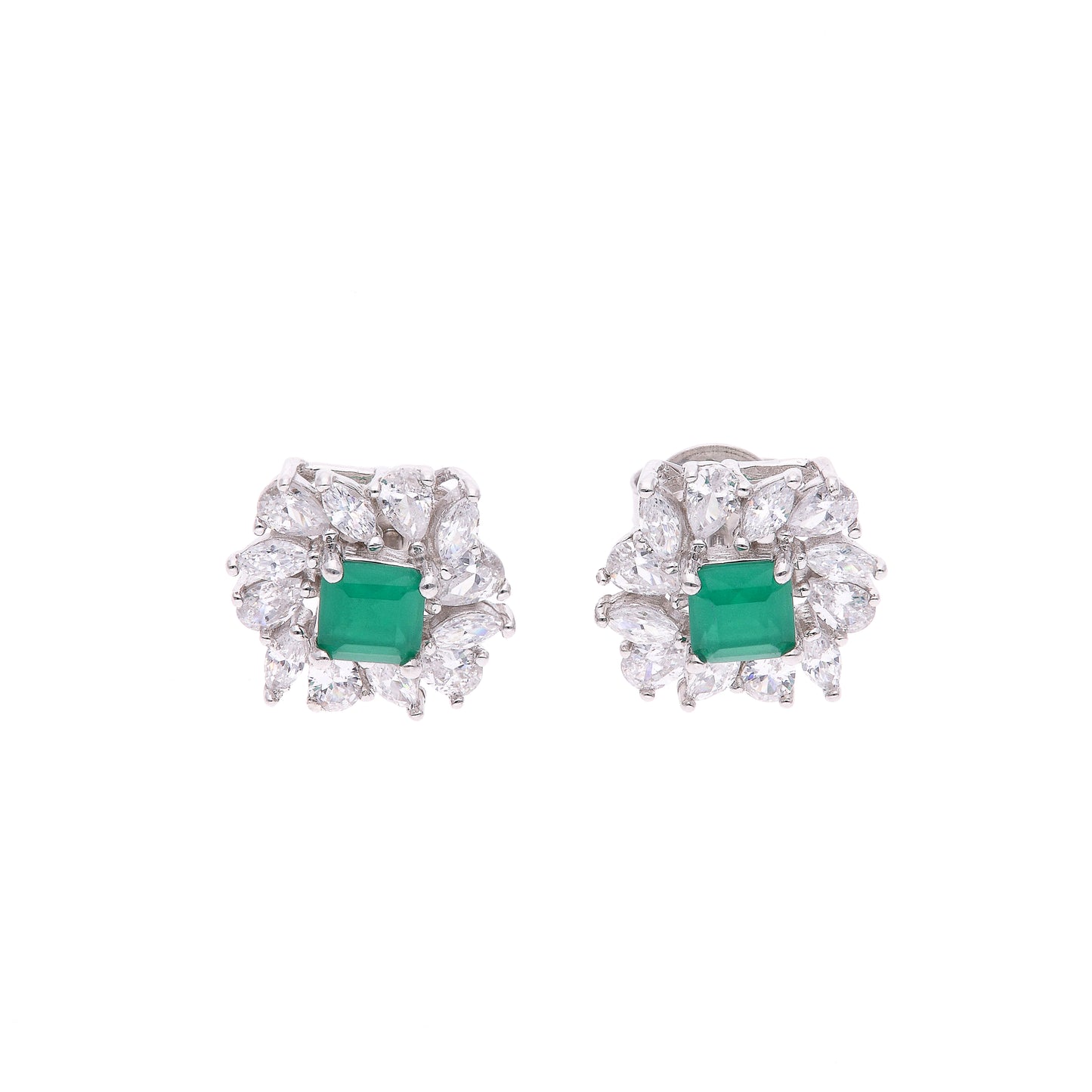 BROQUEL EN PLATA LEY .925, CON RODIO , ZIRCONIA AAA VERDE ESMERALDA Y BLANCO