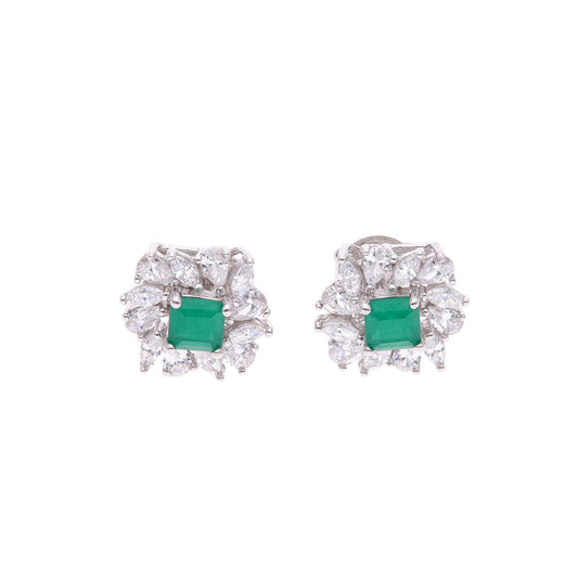 BROQUEL EN PLATA LEY .925, CON RODIO , ZIRCONIA AAA VERDE ESMERALDA Y BLANCO