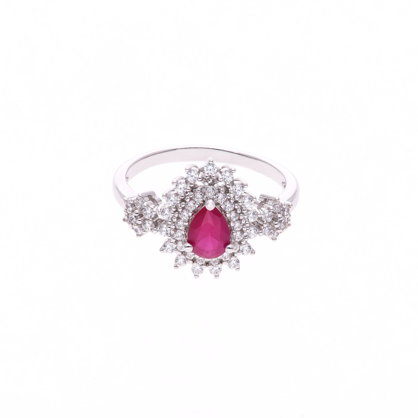 ANILLO EN PLATA LEY .925, CON RODIO , ZIRCONIA AAA ROJO RUBI Y BLANCO