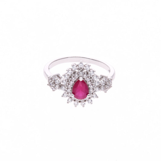 ANILLO EN PLATA LEY .925, CON RODIO , ZIRCONIA AAA ROJO RUBI Y BLANCO