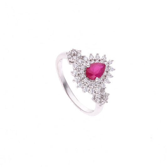 ANILLO EN PLATA LEY .925, CON RODIO , ZIRCONIA AAA ROJO RUBI Y BLANCO
