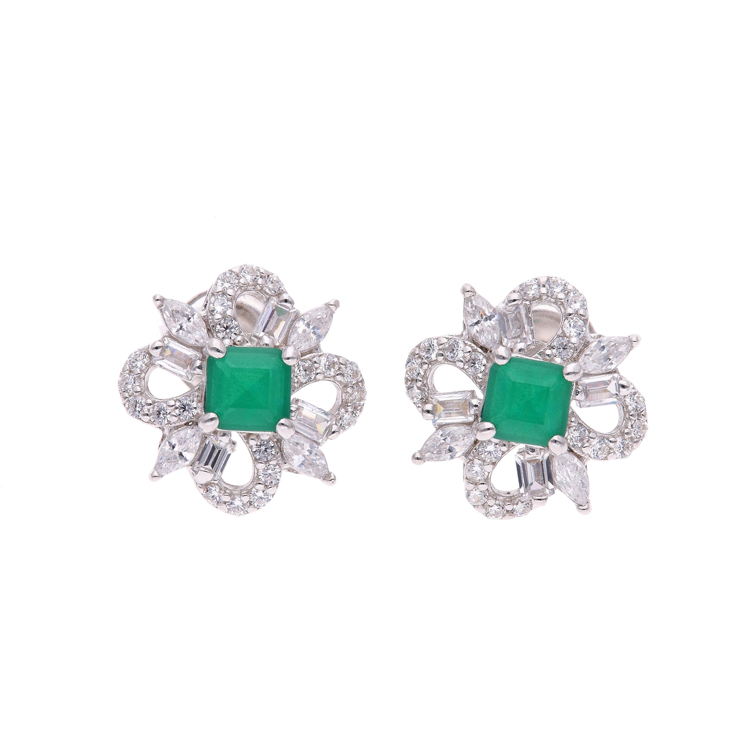 BROQUEL EN PLATA LEY .925, CON RODIO , ZIRCONIA AAA VERDE ESMERALDA Y BLANCO