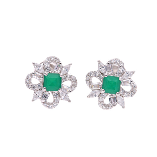 BROQUEL EN PLATA LEY .925, CON RODIO , ZIRCONIA AAA VERDE ESMERALDA Y BLANCO