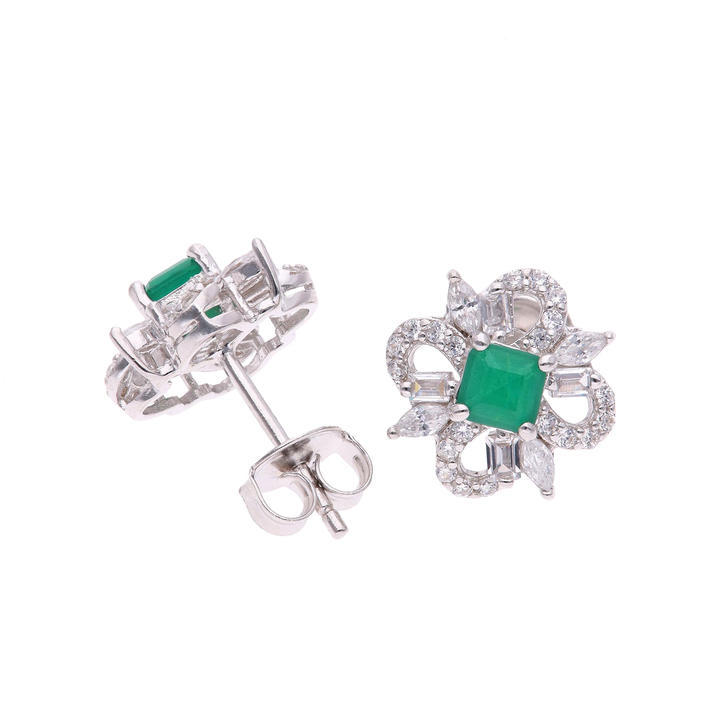 BROQUEL EN PLATA LEY .925, CON RODIO , ZIRCONIA AAA VERDE ESMERALDA Y BLANCO